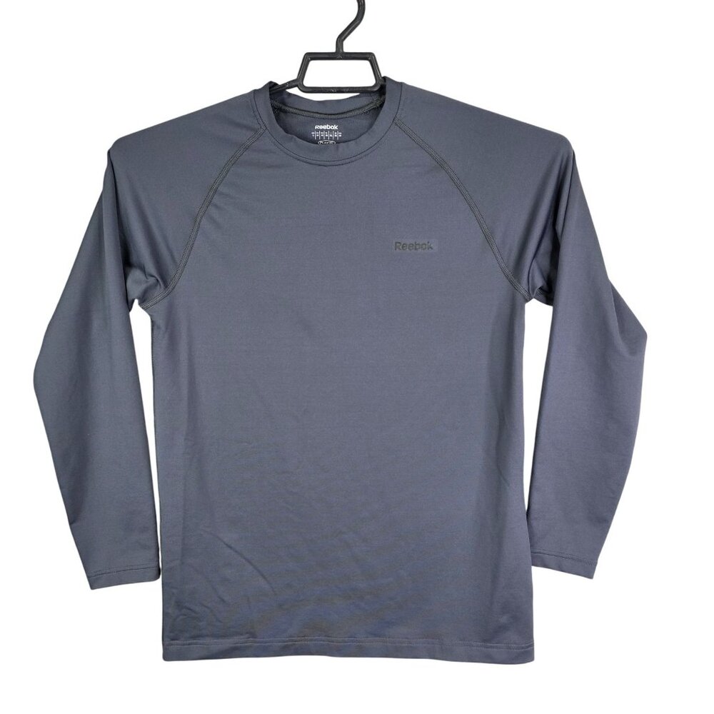 Mens Gray Reebok T Shirt Play Dry Long Sleeve Crew Neck Athletic Polyester M